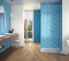 SDB carrelage, faience BLEU - BLANC