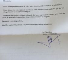 Courrier de LDT du 30/07 et toujours en attente d'une action de leur part