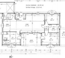 Le plan de la maison. Ce qui va changer c'est la chambre 1. Suite aux mauvaises surprises du premier maitre d??uvre, nous ne faisons plus la salle d'eau car plus le budget.