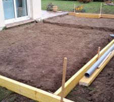 Préparation du terrain : délimitation de la dalle extension et terrasse.