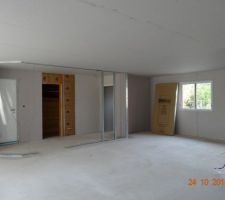 Pièce de vie avec cloison hall d'entrée en cours