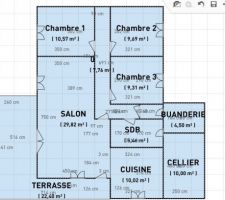 Plan de la maison avant acquisition
Le Nord est en haut (pas de fenêtre au Nord, donc)