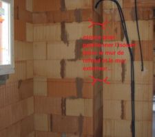 Espace entre mur de refend et murt extérieur pour mise en place isolation.