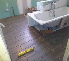 Carrelage gris aspect bois pour la salle de bains ( wc)