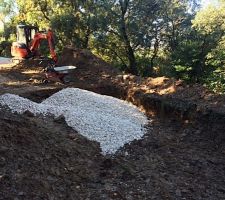 Préparation du lit pour les drains.