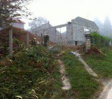 La maison sort de terre et il est temps de penser  à l'aménagement du terrain ..on veut démolir les haies et l'ancien accès pour récupérer du terrain.. du coup quelques journées de jardinage plus tard on a déjà "tombé" la haie de gauche...