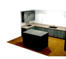 Projet cuisine façades béton, plan travail bois clair