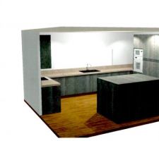 Projet cuisine façades béton, plan travail bois clair