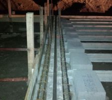 A peine un jour apr&egrave;s! Entre les deux garages. Nous avons choisi de b&eacute;tonner le garage, mais on croyait que &ccedil;a serait une dalle simple sur sol... Est-ce mieux? Je verrai avec le CdT