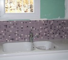 La faïence du cellier au-dessus de l'évier.