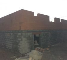 D&eacute;but du montage des briques coll&eacute;es