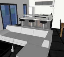 "Nouveau projet" : vue salon, cuisine, salle à manger
