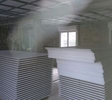 Une petite vue rapide du rdc, avec toutes les plaques de placo à installer, le travail est régulier, et sera fini fin de semaine prochaine.