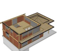 Vue 3D de l'ensemble où l'on peut surtout voir les trémies de l'escalier et le vide sur séjour.