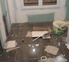 Carrelage salle de bain qui est aussi terminé depuis manque juste les finitions et pose le meuble vasque qui arrive dans la semaine
