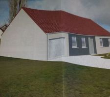 Voici la maison en plan 3d finalement la toiture sera rouge car le p.l.u nous l'impose et les couleurs du crépis blanc et gris foncé voilà pour les news