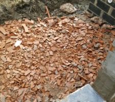 Débris de Bio bric que nous avons mis dans les trous autour de la maison