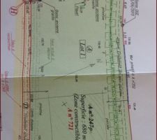 R&eacute;flexion sur le positionnement de la maison.
Elle sera dans le rectangle hachur&eacute; au crayon de papier.
16m x 9m