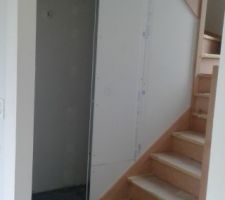 Placo des toilettes du bas sous l'escalier