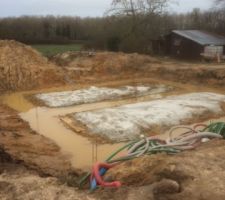 Semelles de fondation recouvertes par l'eau de pluie