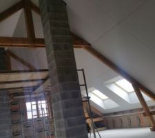 La mise en place du placo sur les rampants est termin&eacute;e.