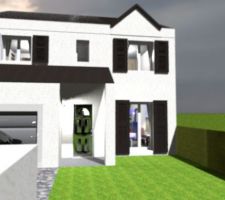 En 3D. avec remplacement de la fenêtre par une porte fenêtre coté rue.