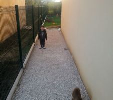 Réalisation du chemin d'accès à la terrasse en gravillon stabilisé - Pose des gravillons