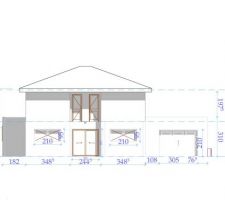 Voici nos plans intérieurs et extérieurs.
Maison avec une partie en toit terrasse et une partie avec un étage.