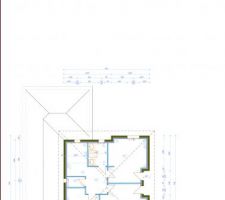 Voici nos plans intérieurs et extérieurs.
Maison avec une partie en toit terrasse et une partie avec un étage.