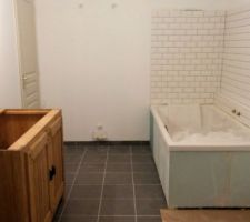 Salle de bain. Apr&egrave;s une petite semaine de boulot, &ccedil;a prend bien forme.