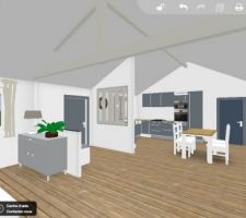 3D du salon et de la cuisine.
