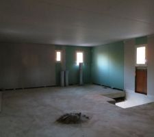 Faux plafond pos&eacute;, cloisons sur les briques pos&eacute;es (&eacute;tage)