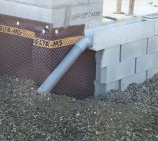 Drain périphérique et caniveau du garage, le tout relié au puits perdu pour les eaux pluviales