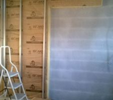 Pose de l'isolation sur les murs du RDC
