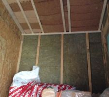 Garage: Rock façade pour les murs et laine de bois pour le plafond du garage