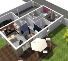 Vue 3d intérieur de la maison. Pour nous aider à préparer le rendez-nous technique au cours duquel nous devrons positionner emplacement des prises, éclairage, évacuations, arrivés d'eau ect...