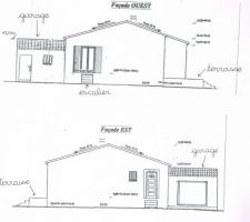 Vue des façades après ajout de garage et de la terrasse