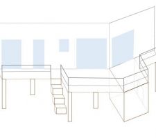 Projet en 3D de notre terrasse surélevée (réalisée sur Word et pas du tout à l'échelle ^^)