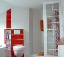 Salle de bain avec douche, briques de verre
