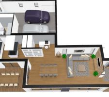 Plan 3D pièce de vie + cellier et garage