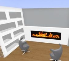 Bureau supprimé, coin feu ajouté dans le séjour.