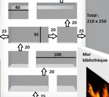 Schéma mur bibliothèque plâtre.