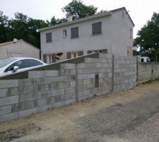 Alors la ce mur neuf est un imprévu car nous avons fait terrasser derrière avec un tractopelle et en enlevant de vieilles souches le mur est venu avec car il n'y avais pas de fondations.....
Je l'ai vite recontruit avant que la mairie décide de m'empecher de le reconstruire... on ne sait jamais avec eux, je ne leur fait pas confiance lol