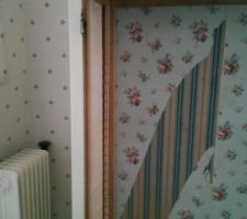 Photo de l'ancien placard de salle de bain (pluuuuuus de tapisseries !).