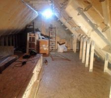 Isolation des combles en fibre de bois et mise en place du plancher OSB3