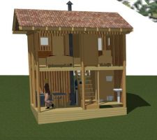 Vue en éclaté du séjour et des toilettes