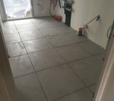 Carrelage posé dans les pièces d'eau et l'entrée.