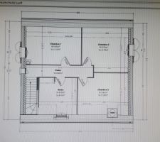 Plan du haut avec nos 3 chambres et la salle da bain dans laquelle il y aura wc douche et baignoire