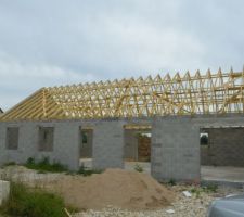 Charpente montée , cela commence à ressembler à une maison....