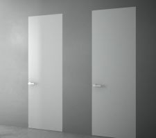 Portes invisibles laquées blanches (à fleur de mur, sans cadre et avec charnières invisibles)